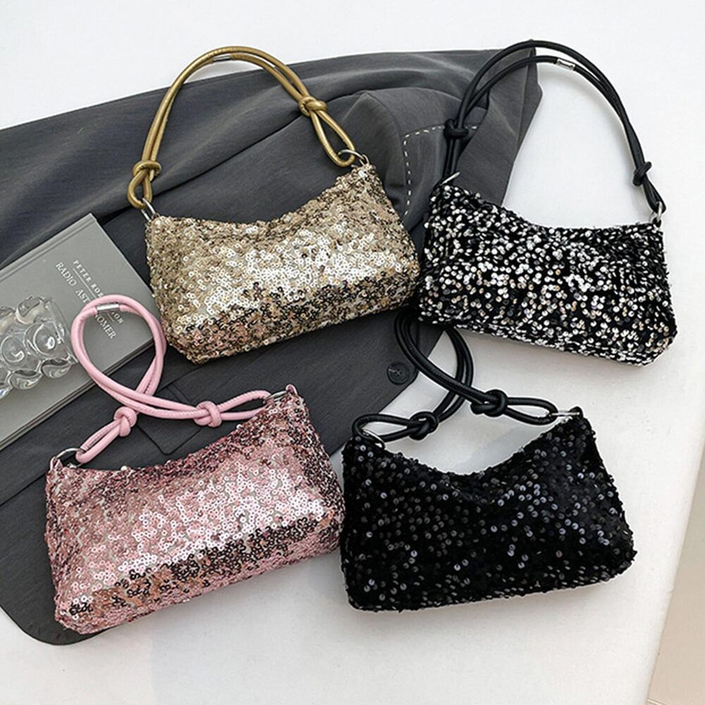 9886 Sequin Evening Bag, Sparkly Shoulder Bag, Bling Pink Handbag, Glitter - Picture 9 of 9